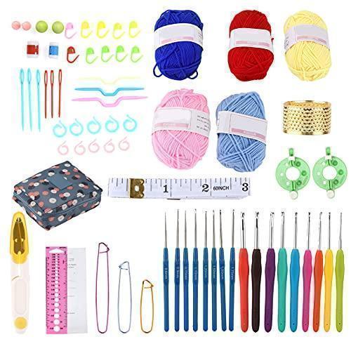 Knitting Kit Plastic Crochet Hooks Kit Ruler Needle lid Thimble Pin Counter Woolen Yarn with Woolen Yarn Storage Bag for Beginner -Free Shipping