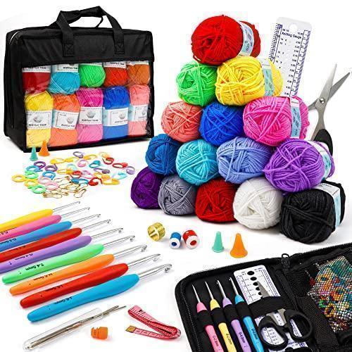 20x51g Large Acrylic Yarn Skeins, 2080 Yards Assorted Yarn for Knitting and Crochet, 73PCS Crochet Accessories Set Including Ergonomic Hooks, Knitting Needles & More, Ideal Beginner Kit -Free Shipping